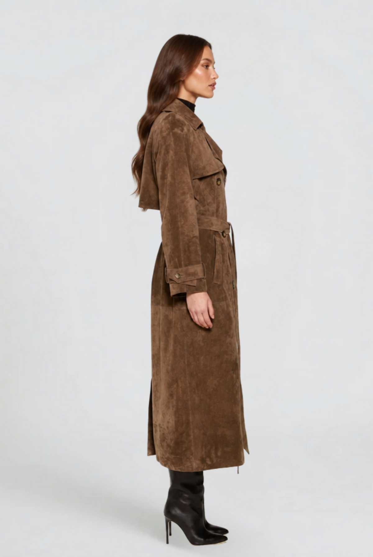 Long Suede Trench Coat