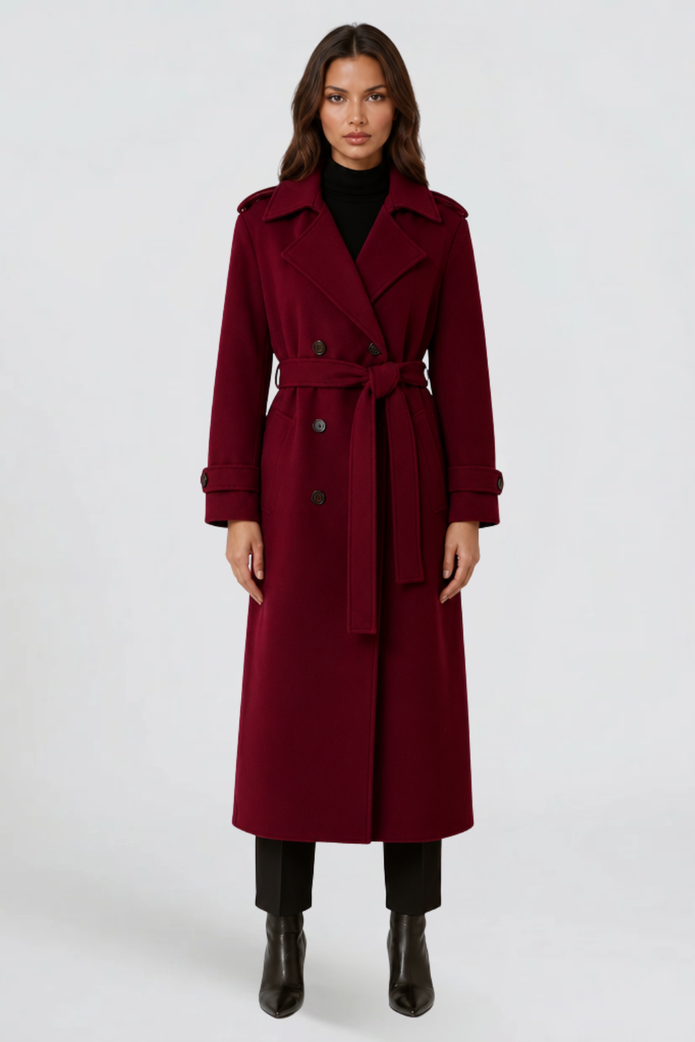 Long Tailored Wool Trench Coat