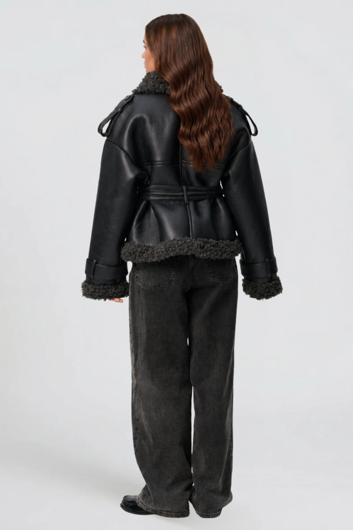 Cropped Leather Shearling Trench Coat