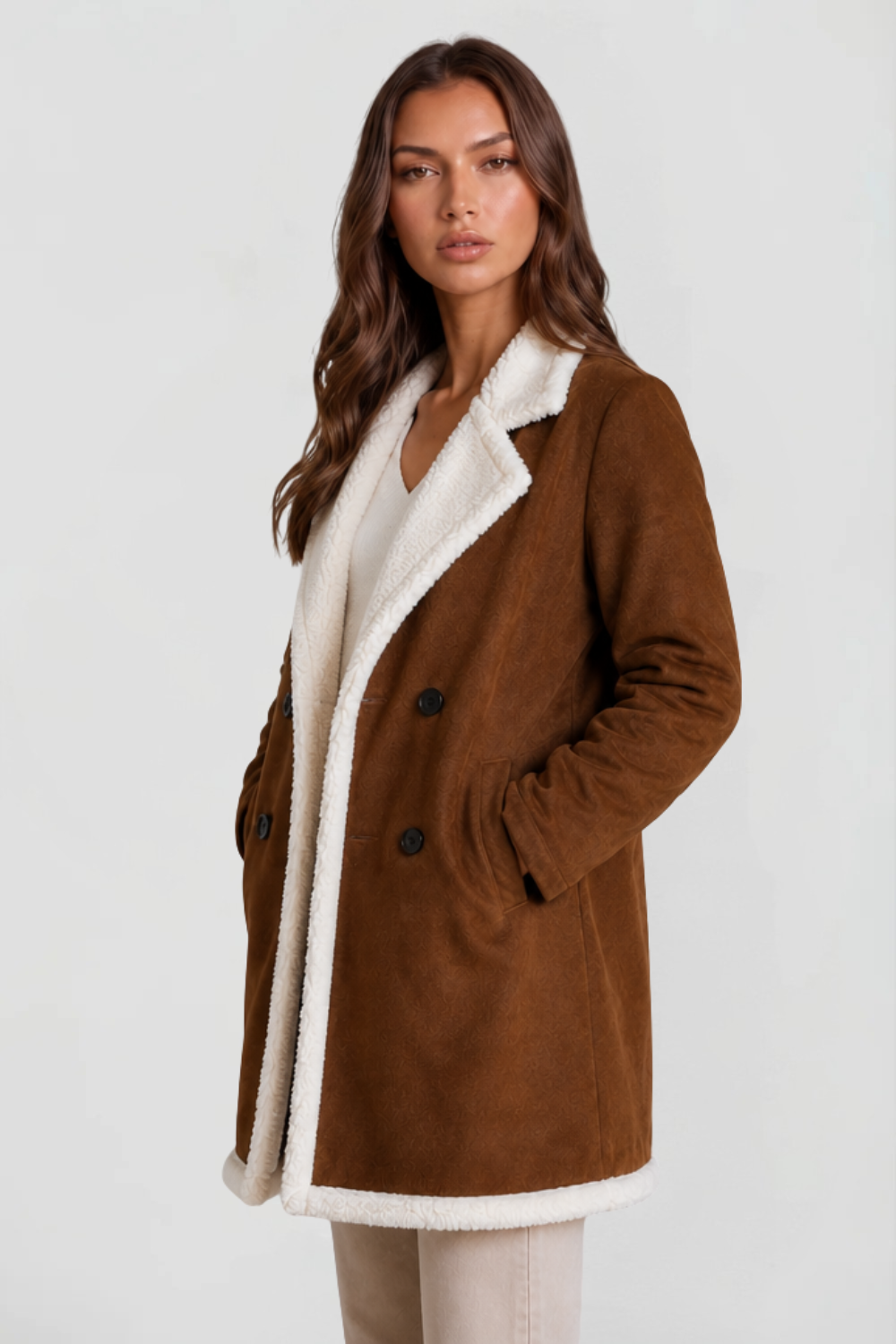 Longline Suede Shearling Coat