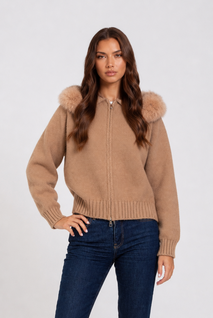 Knit Fur Hooded Coat