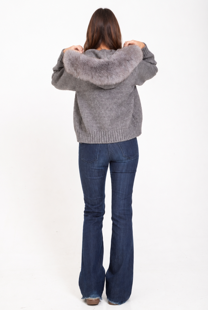 Knit Fur Hooded Coat
