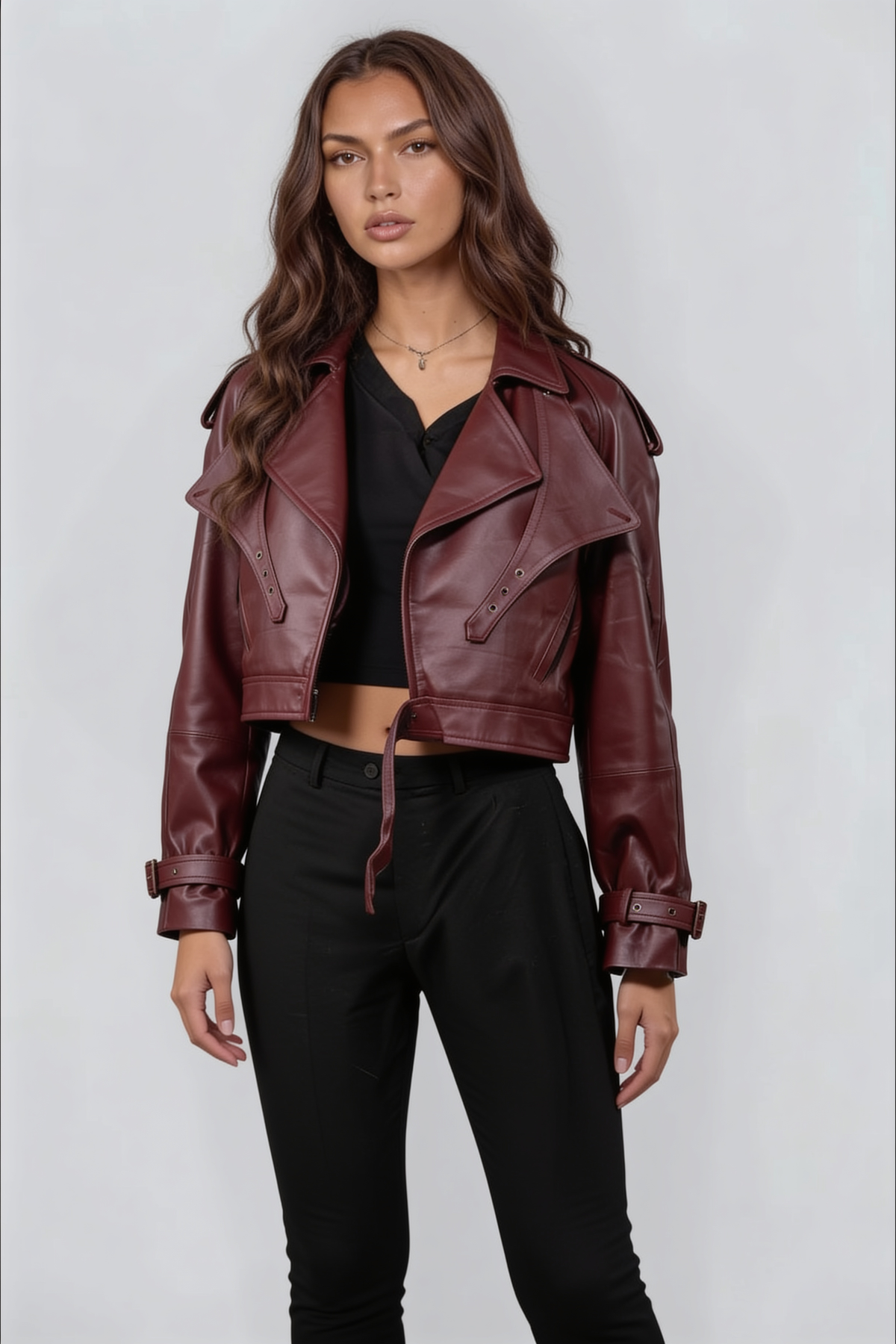 Cropped Leather Biker Jacket