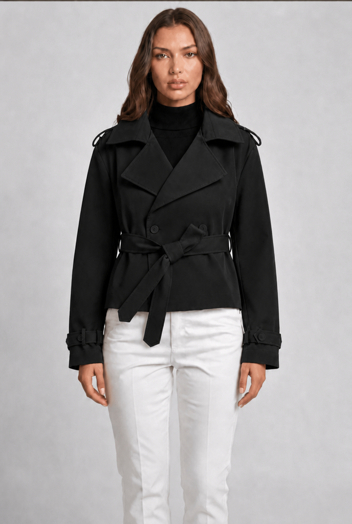 Cropped Belted Trench Jacket