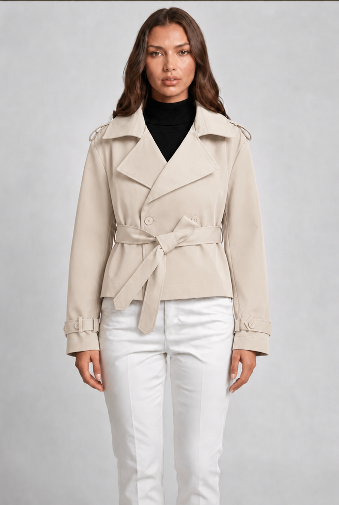 Cropped Belted Trench Jacket