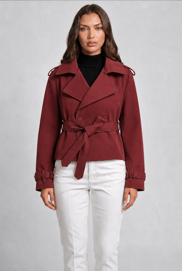 Cropped Belted Trench Jacket