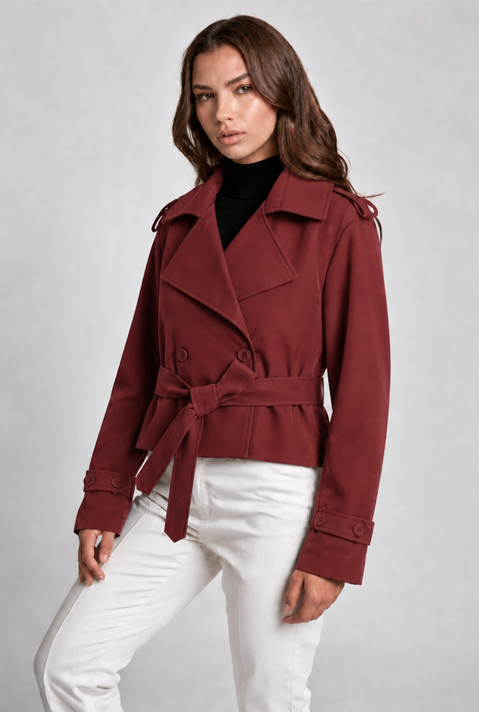 Cropped Belted Trench Jacket