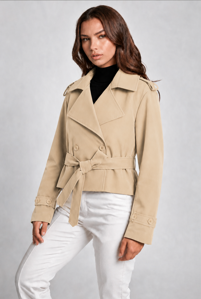 Cropped Belted Trench Jacket