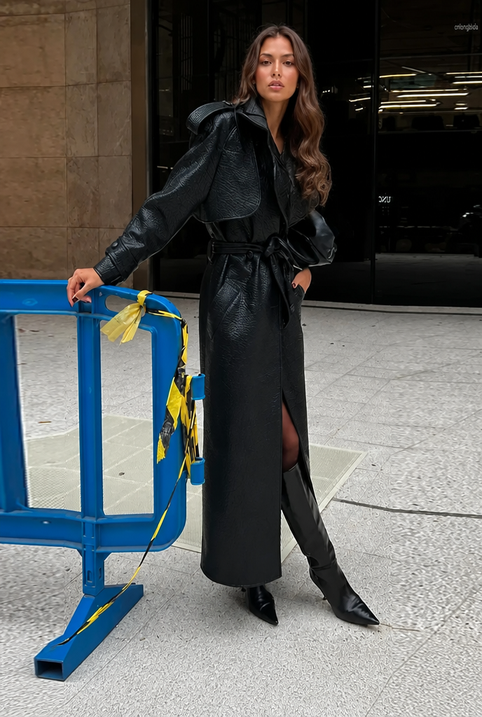 Longline Leather Trench Coat