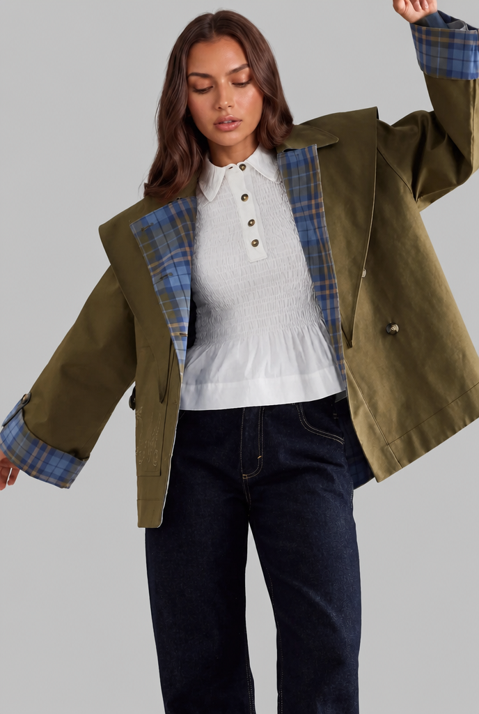 Reversible Plaid Trench Coat