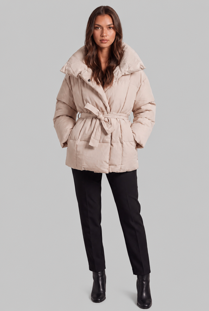 Puffer Coat with Statement Collar