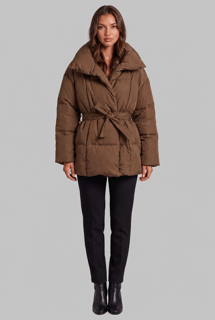 Puffer Coat with Statement Collar