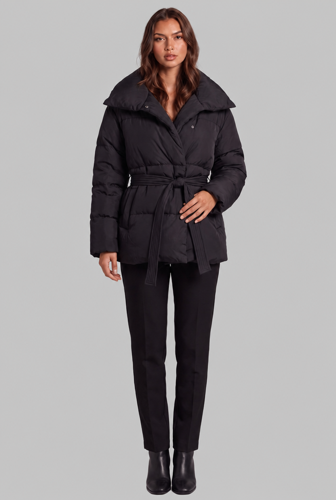 Puffer Coat with Statement Collar