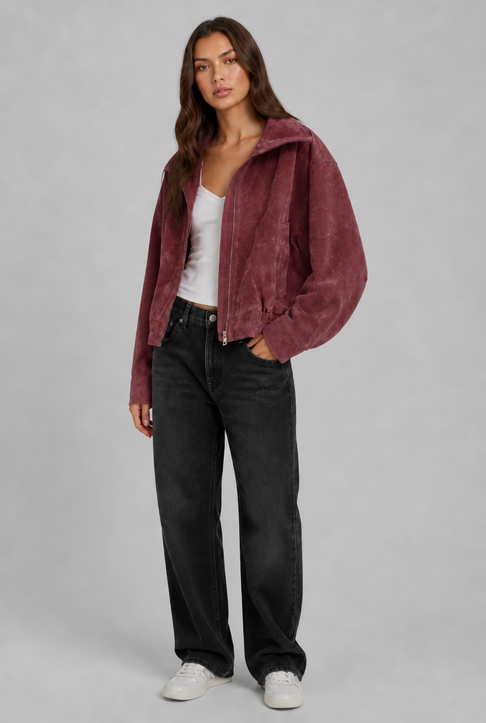 Oversized Suede Bomber Jacket