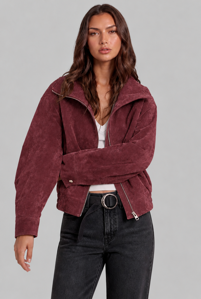 Oversized Suede Bomber Jacket