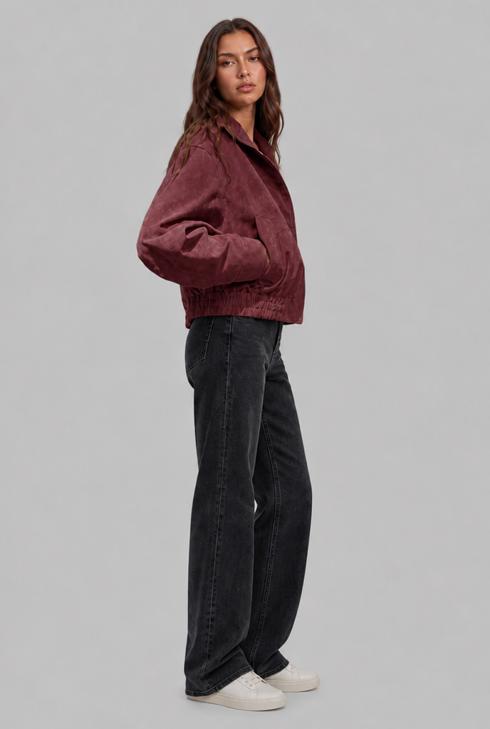 Oversized Suede Bomber Jacket