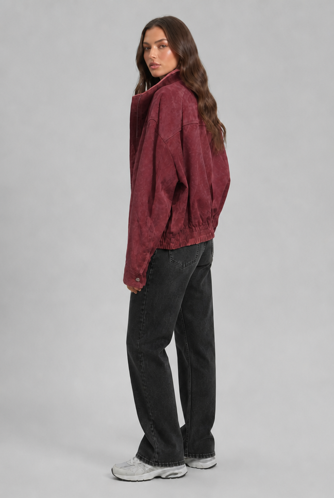 Oversized Suede Bomber Jacket