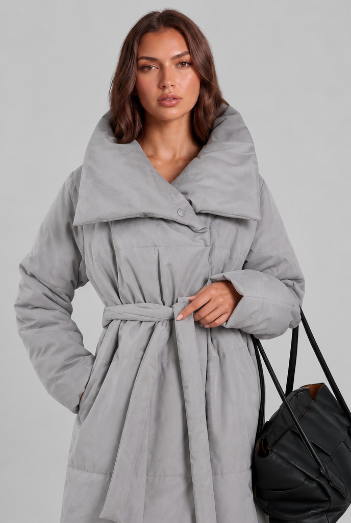Long Puffer Coat with Oversized Collar