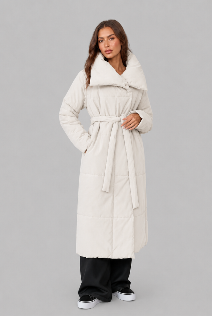Long Puffer Coat with Oversized Collar
