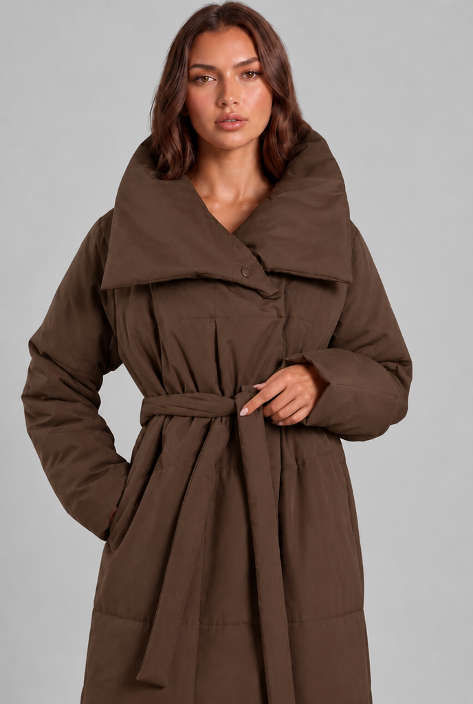 Long Puffer Coat with Oversized Collar