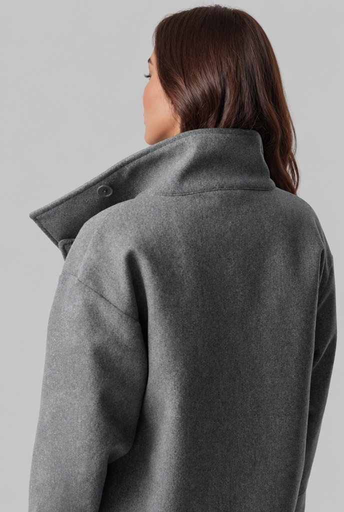Cropped Wool Jacket with Funnel Neck Collar