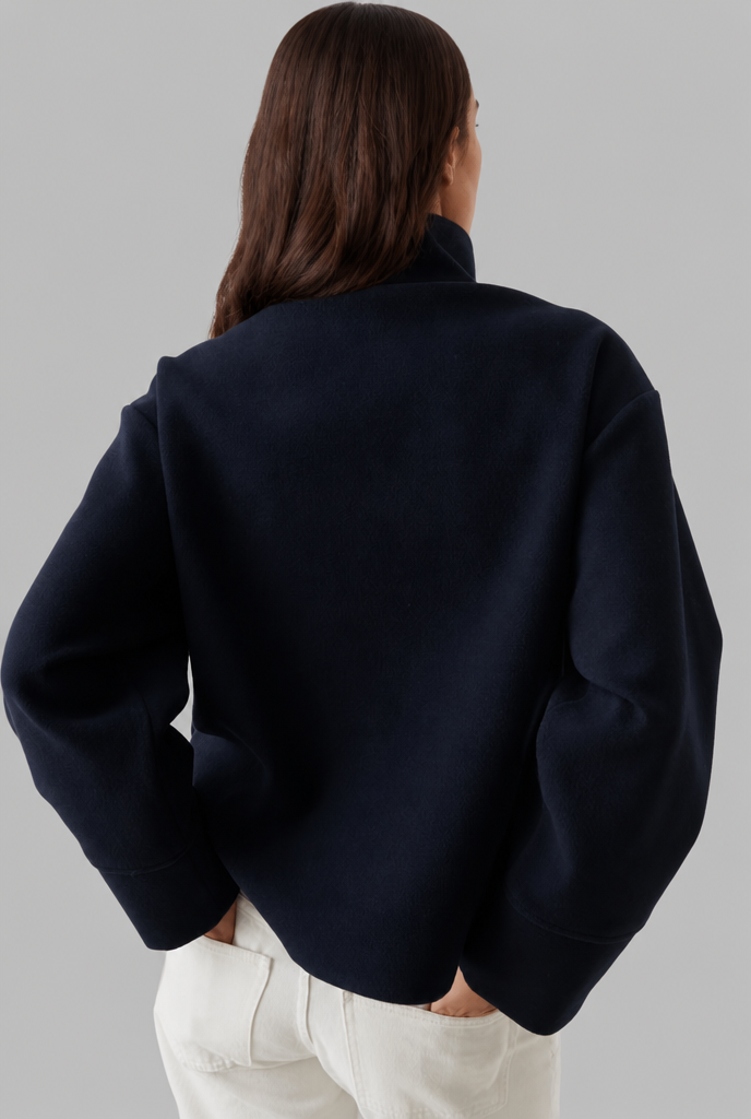 Cropped Wool Jacket with Funnel Neck Collar