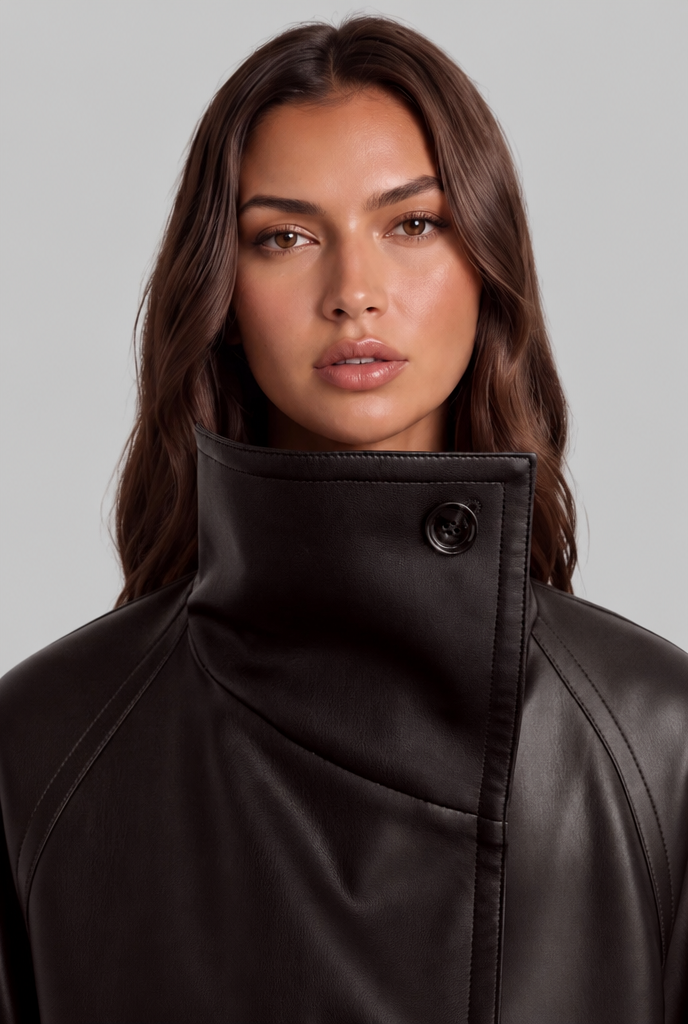 Cropped Leather Jacket with Belt