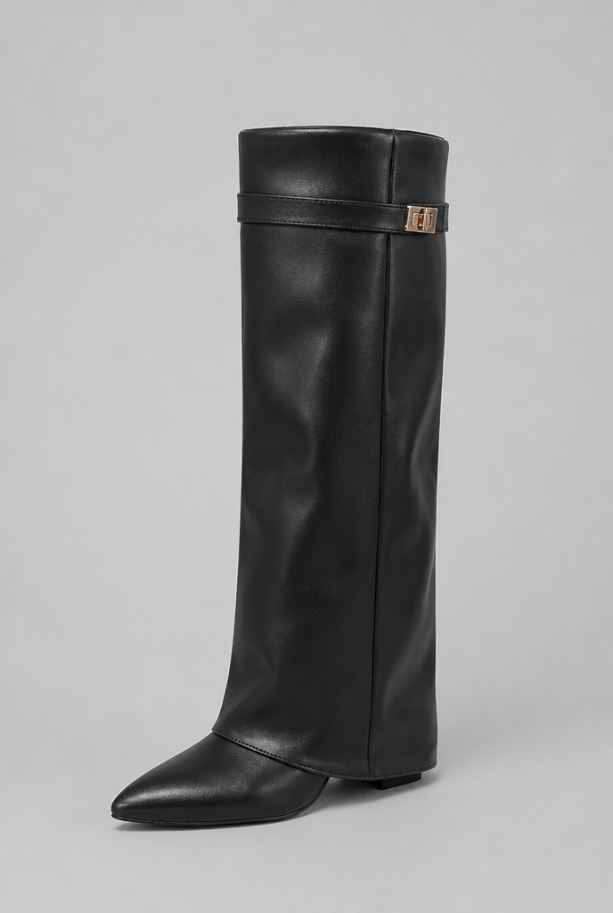 Knee-High Boots with Gold Buckle