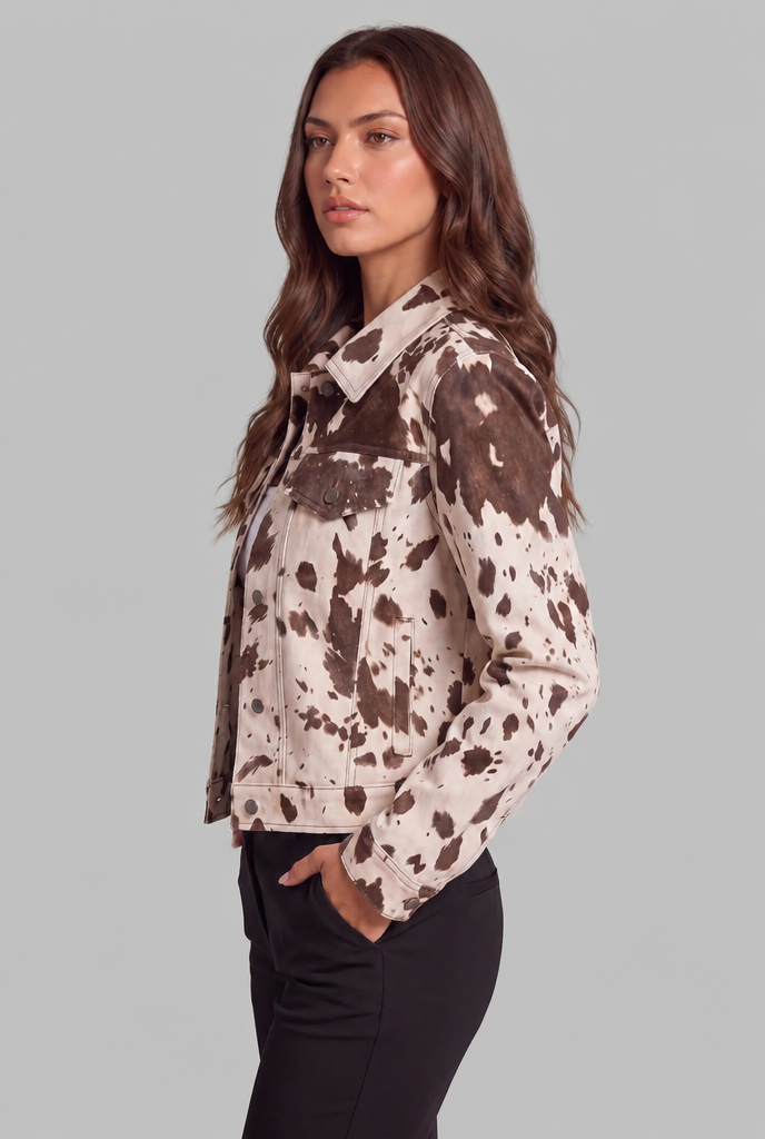 Cow Print Denim Jacket