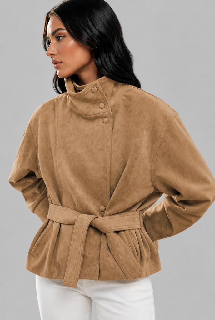 Belted Faux Suede Jacket