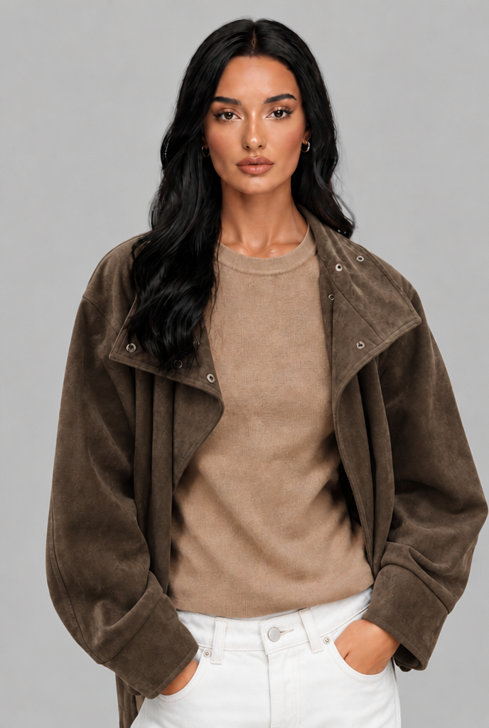 Belted Faux Suede Jacket