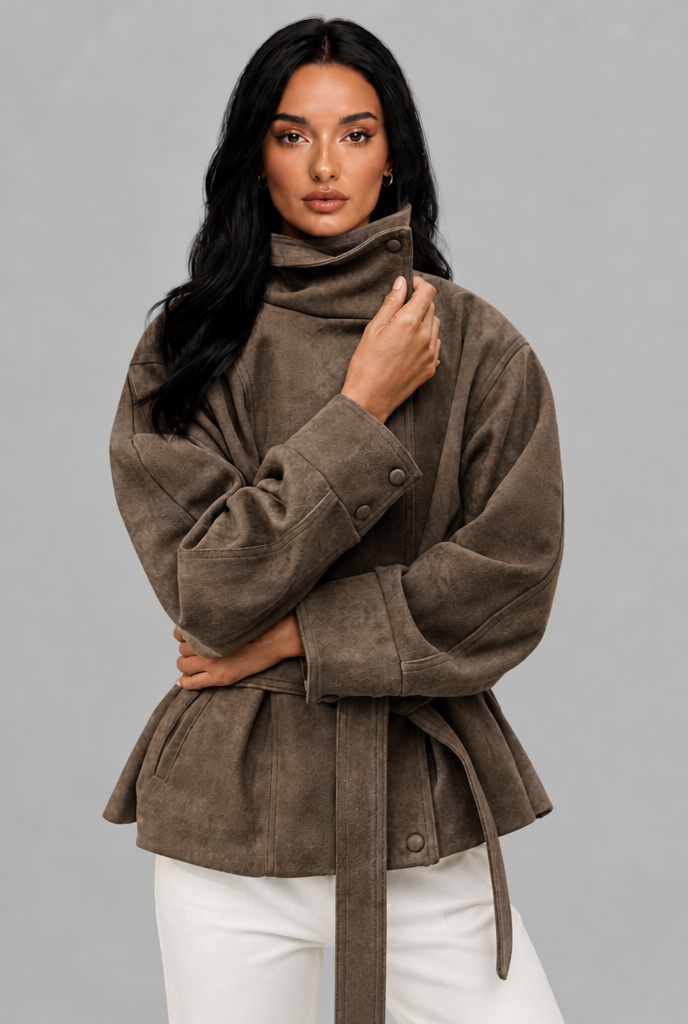 Belted Faux Suede Jacket