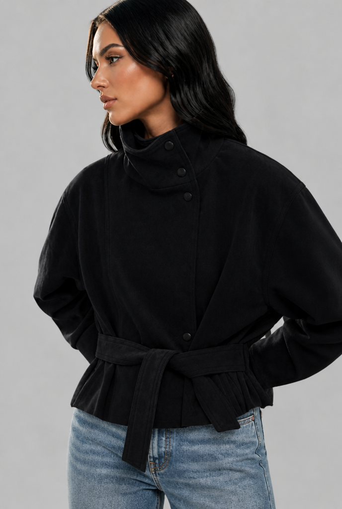 Belted Faux Suede Jacket