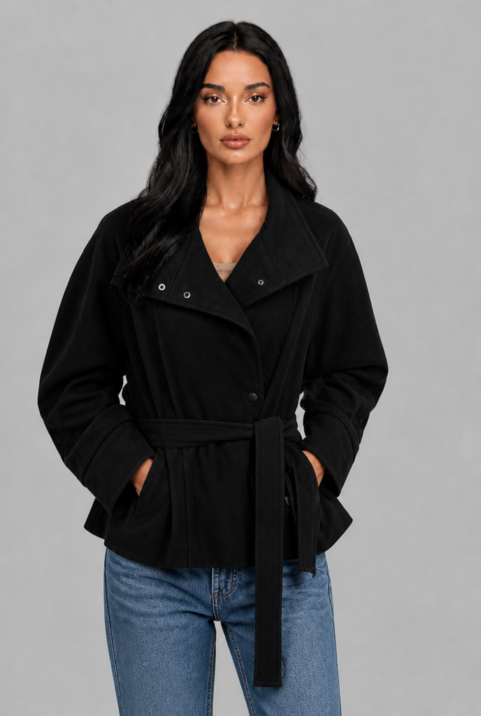 Belted Faux Suede Jacket