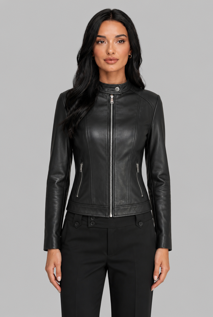 Cropped Leather Biker Jacket