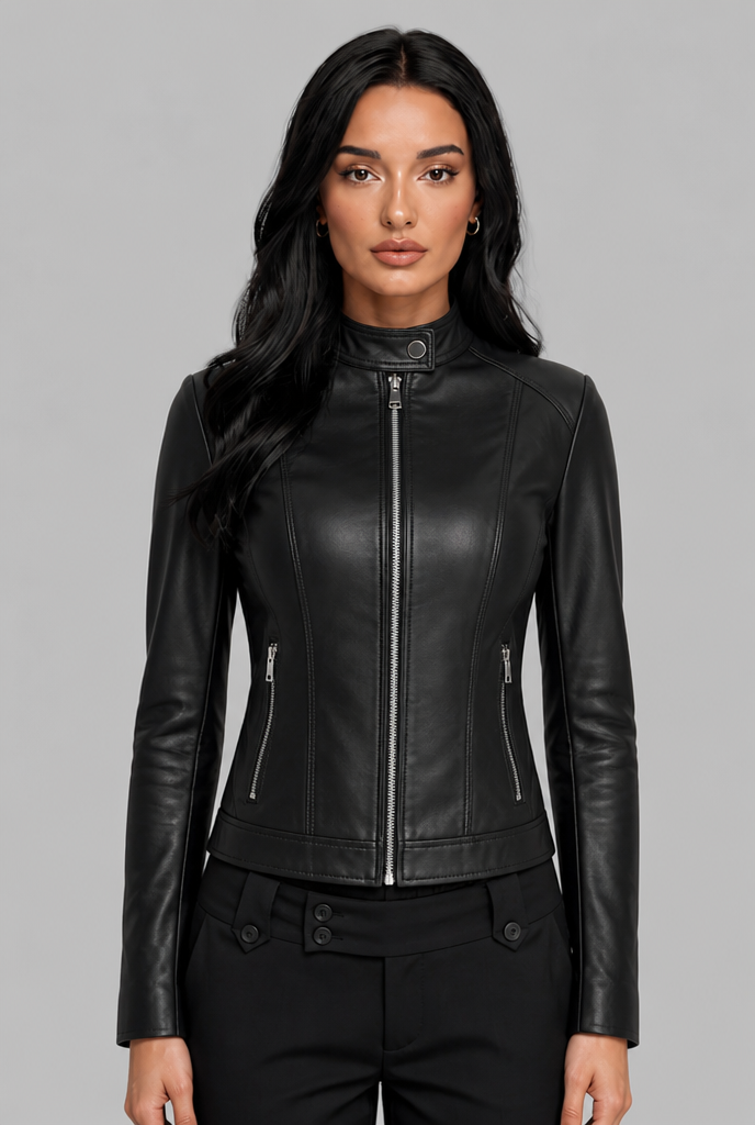 Cropped Leather Biker Jacket
