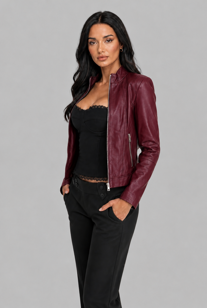 Cropped Leather Biker Jacket