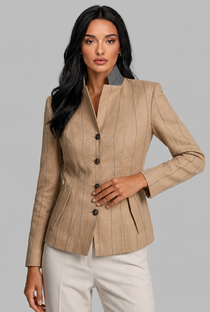 Pinstripe Blazer with Contrast Collar