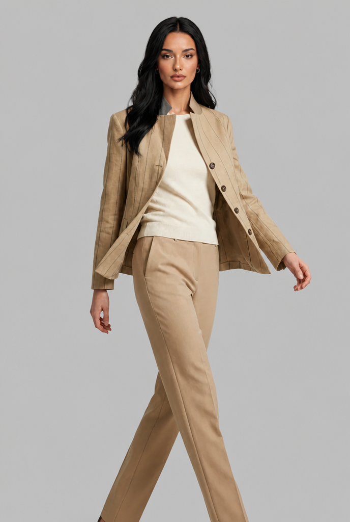 Pinstripe Blazer with Contrast Collar