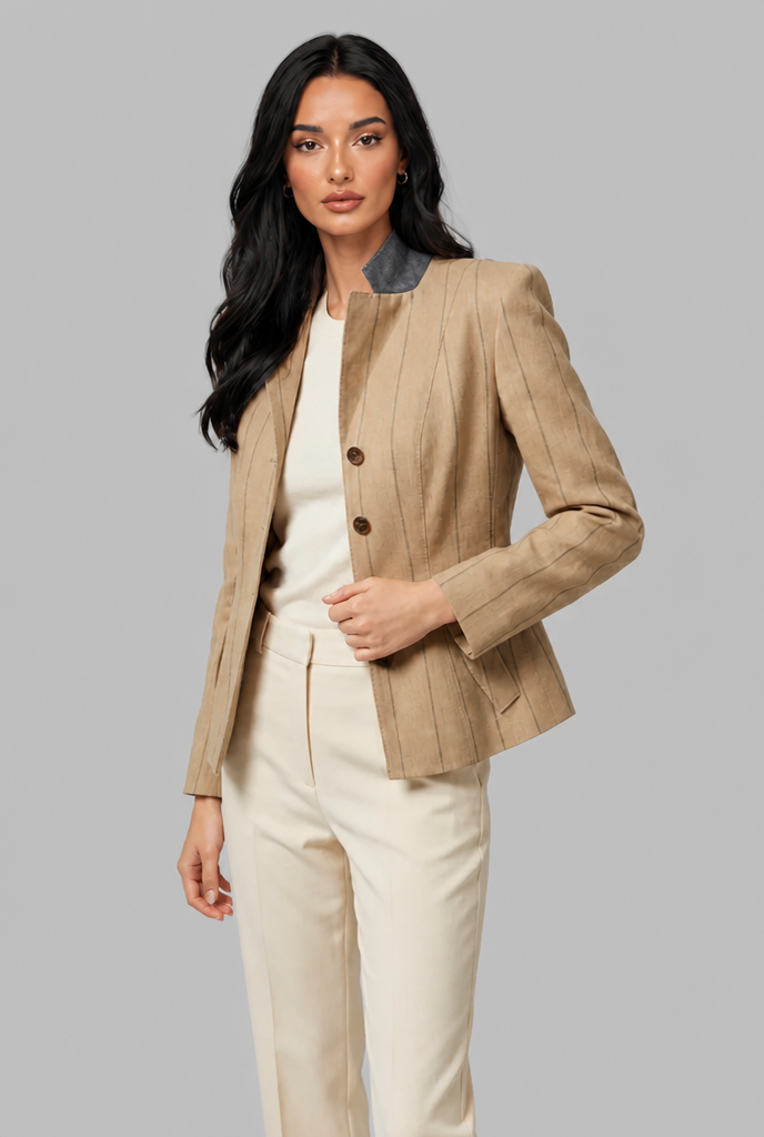 Pinstripe Blazer with Contrast Collar