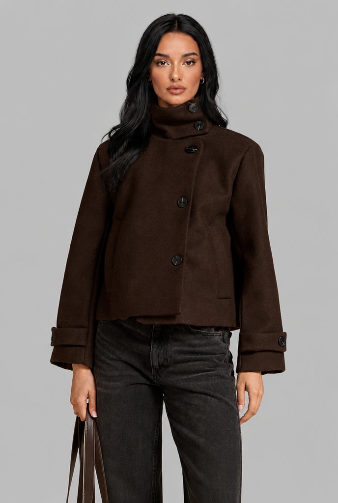 Cropped Wool Jacket with Funnel Neck
