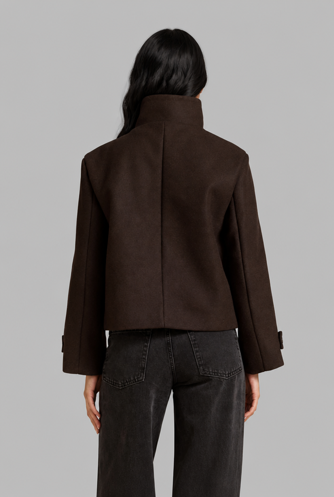 Cropped Wool Jacket with Funnel Neck