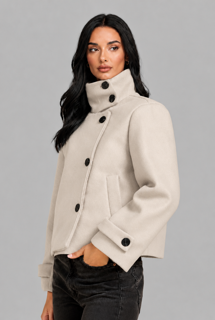 Cropped Wool Jacket with Funnel Neck