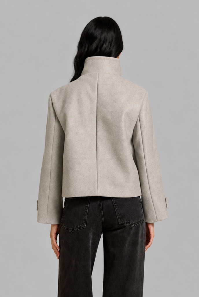 Cropped Wool Jacket with Funnel Neck