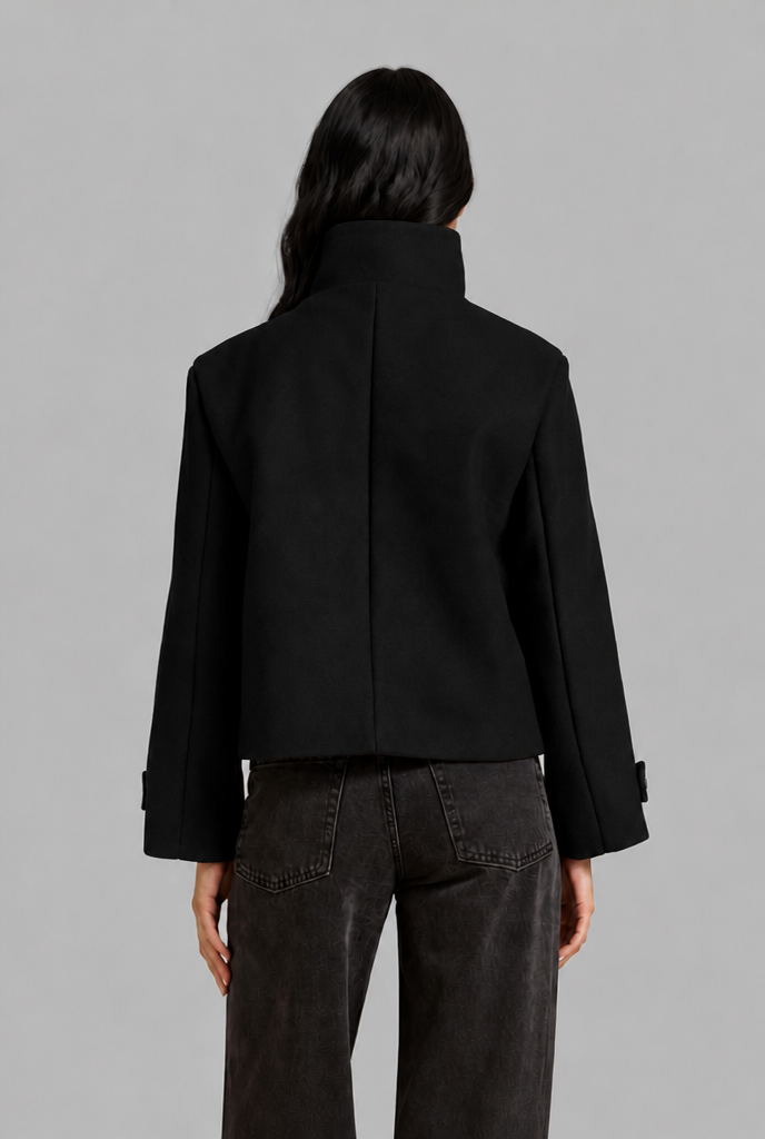 Cropped Wool Jacket with Funnel Neck