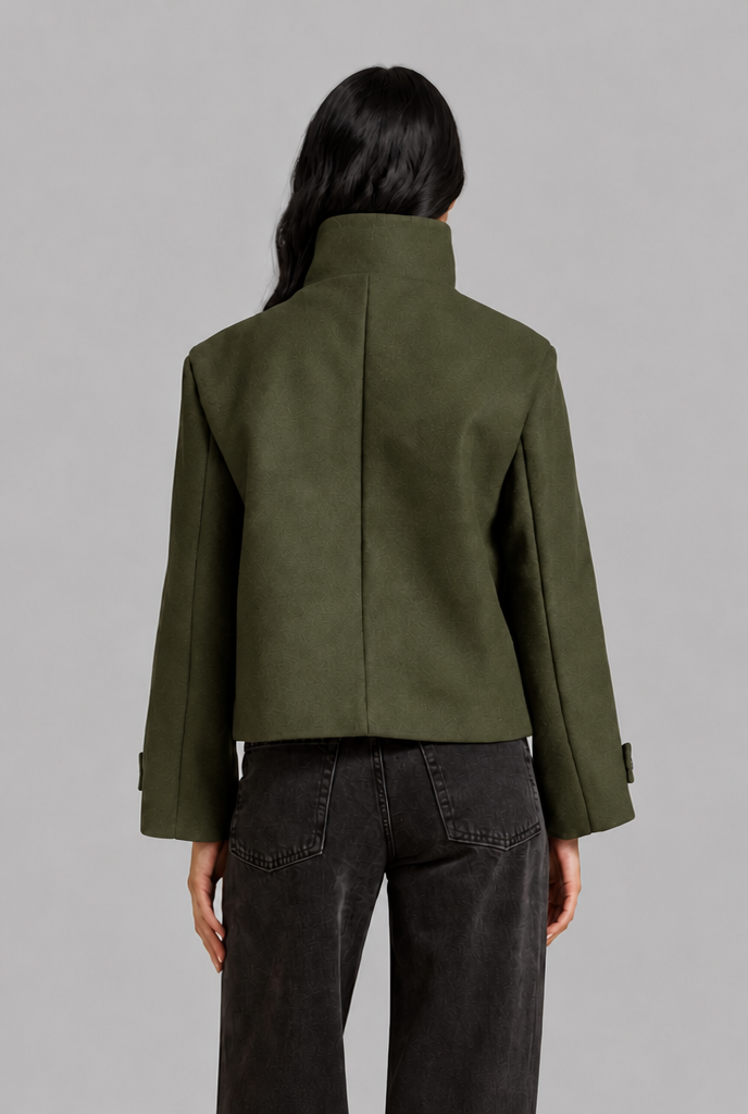 Cropped Wool Jacket with Funnel Neck