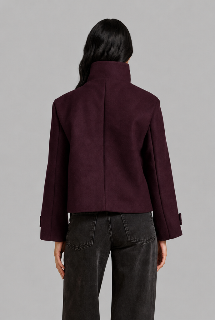 Cropped Wool Jacket with Funnel Neck