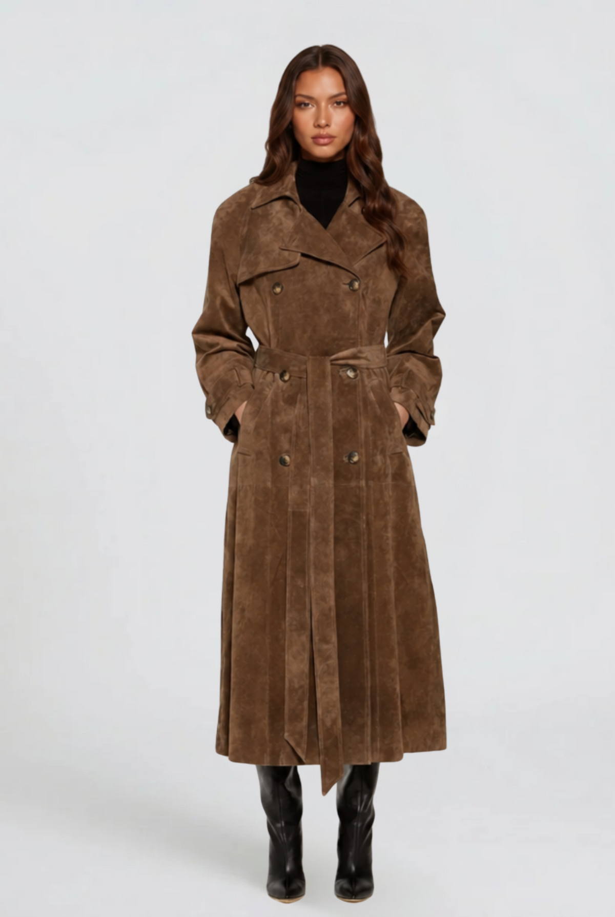 Long Suede Trench Coat