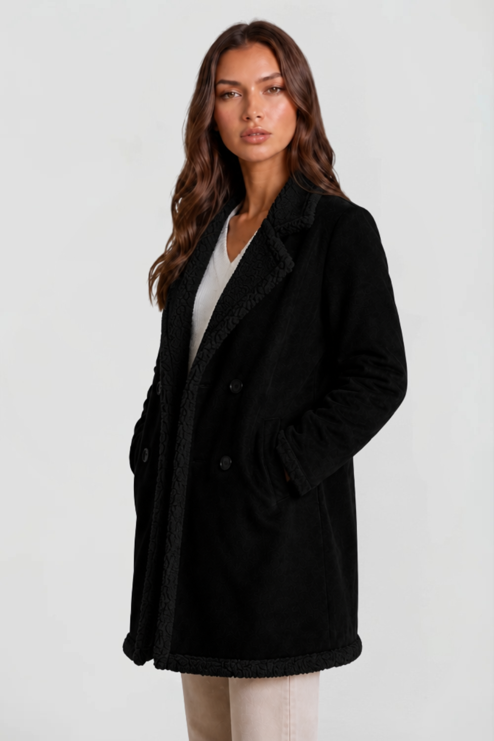 Longline Suede Shearling Coat