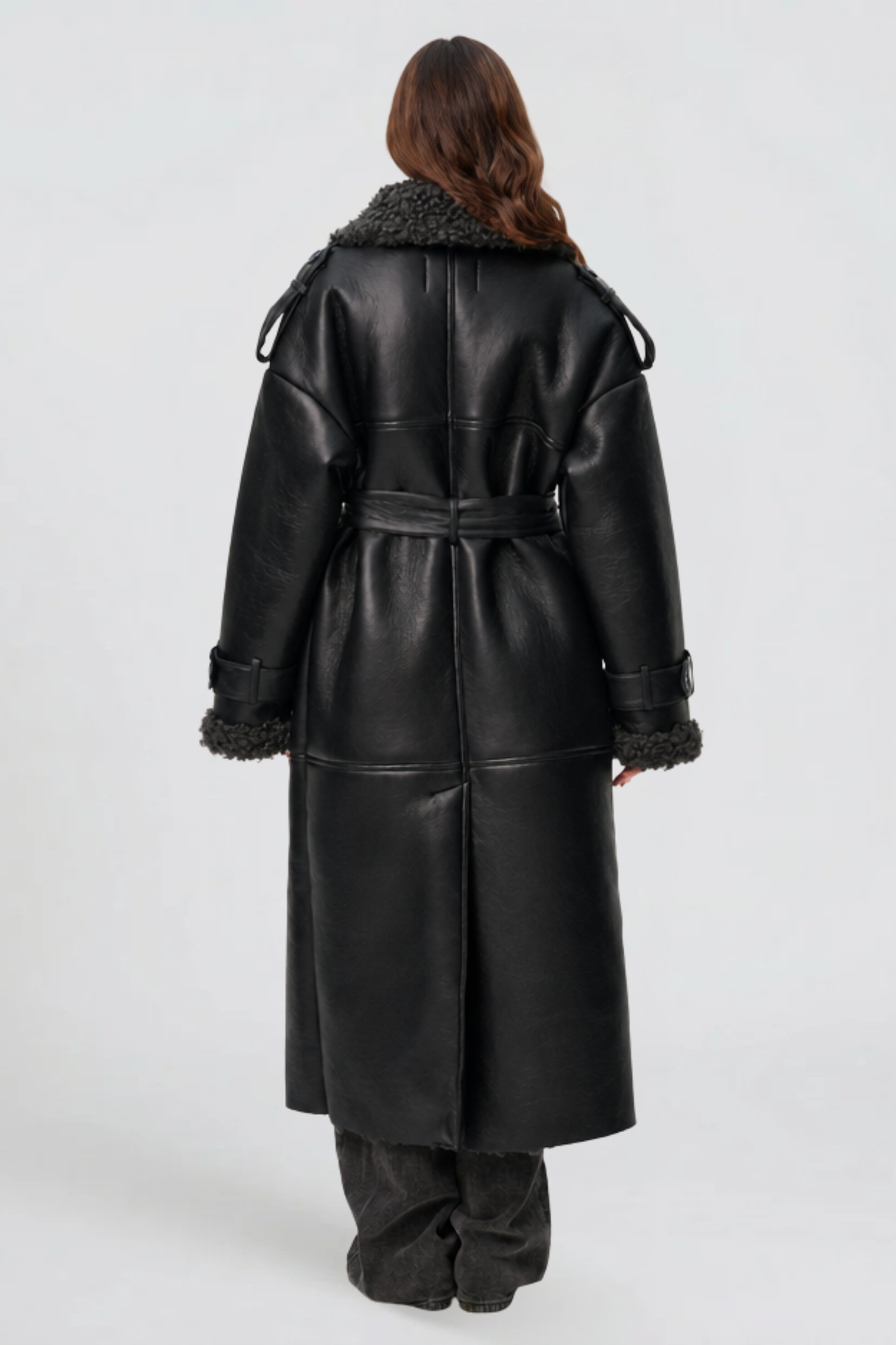 Leather Shearling Trench Coat